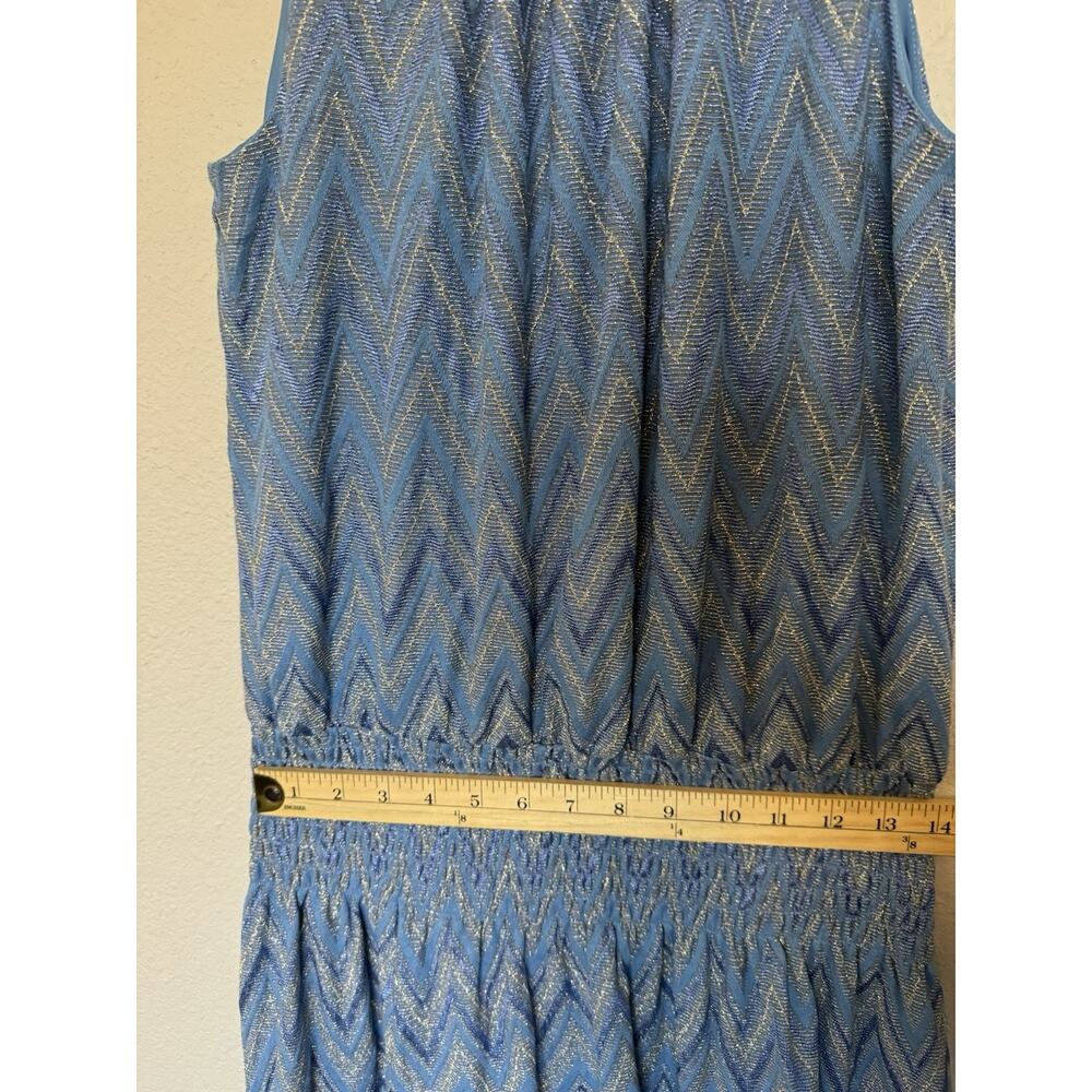 Ramy Brook Blue Chevron Shift Mini Dress Halter Neck Lined Smocked Zip size XL - Picture 6 of 6